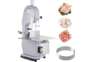 VEVOR Commercial Electric Meat Bandsaw, 1500W Stainless Steel Countertop Bone Sawing Machine, Workbeach 19.3" x 15", 0.16-7.9 Inch Cutting Thickness, Frozen Meat Cutter with 6 Blades for Rib Pork Beef