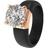 Rinfit Silicone Ring with Stone - Round Cut Cubic Zirconia Solitaire Ring for Women - Rubber Wedding Bands - Patented Design