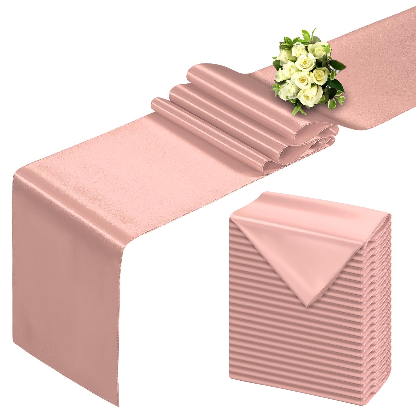 BDDC Rose Gold Table Runner 12x108 Inch - 24 Pack Satin Table Runners, Smooth Table Runner for Party Wedding Banquets Birthday Image