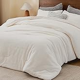 BEDELITE Faux Fur Fleece Queen Comforter Set - Fluffy & Warm Cream White Comforter Queen Size，Ultra Soft and Cozy Winter Bedding Set,Fuzzy Thick Bed Set,1 Comforter and 2 Pillowcases