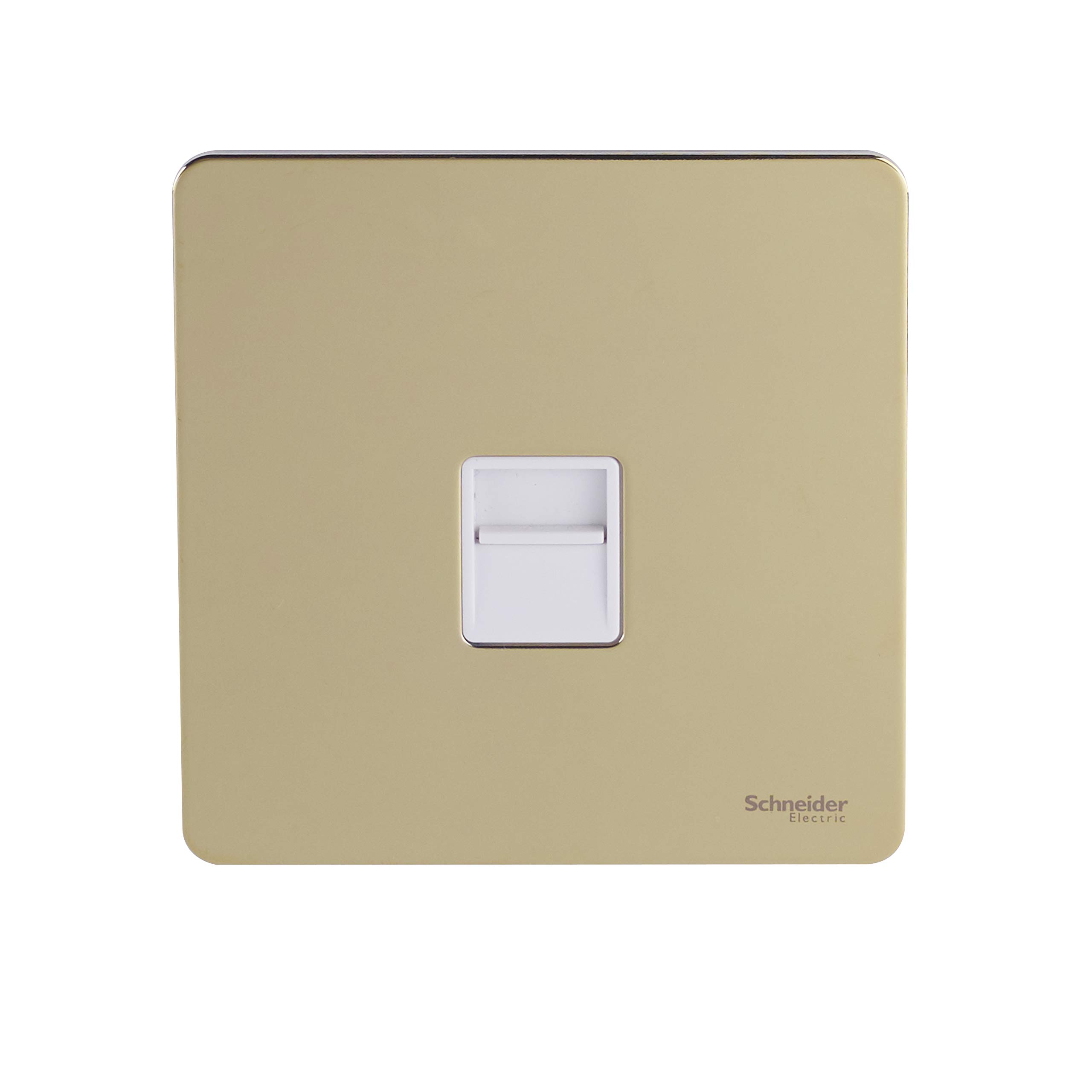 Schneider Electric Ultimate Screwless Flat Plate - Single Telephone Socket, Master, GU7461WPB, Polished Brass with White Insert