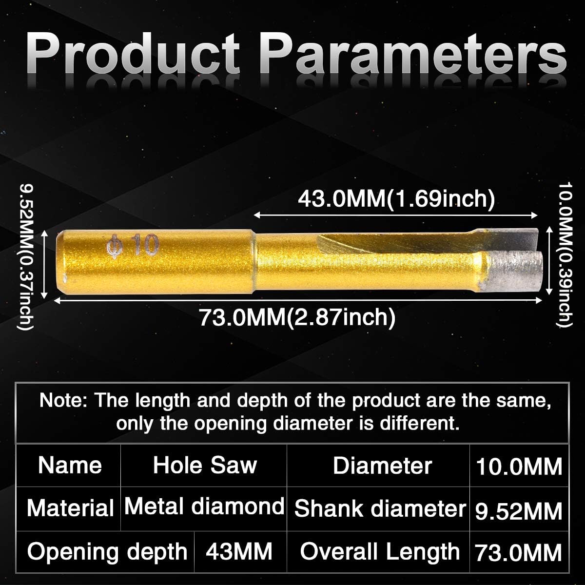 KATUR 10mm Dia Diamond Hole Saw Diamond Core Drill Bit, Masonry Hole Saw Porcelain Tile Hole Cutter for Marble Glass, Slate - Image 3