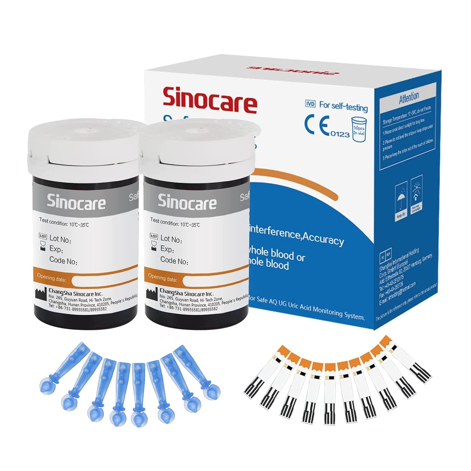 sinocare Safe AQ UG Uric Acid Test Strips 50 pcs, Only for sinocare Safe AQ UG Blood Glucose & Uric Acid Monitor