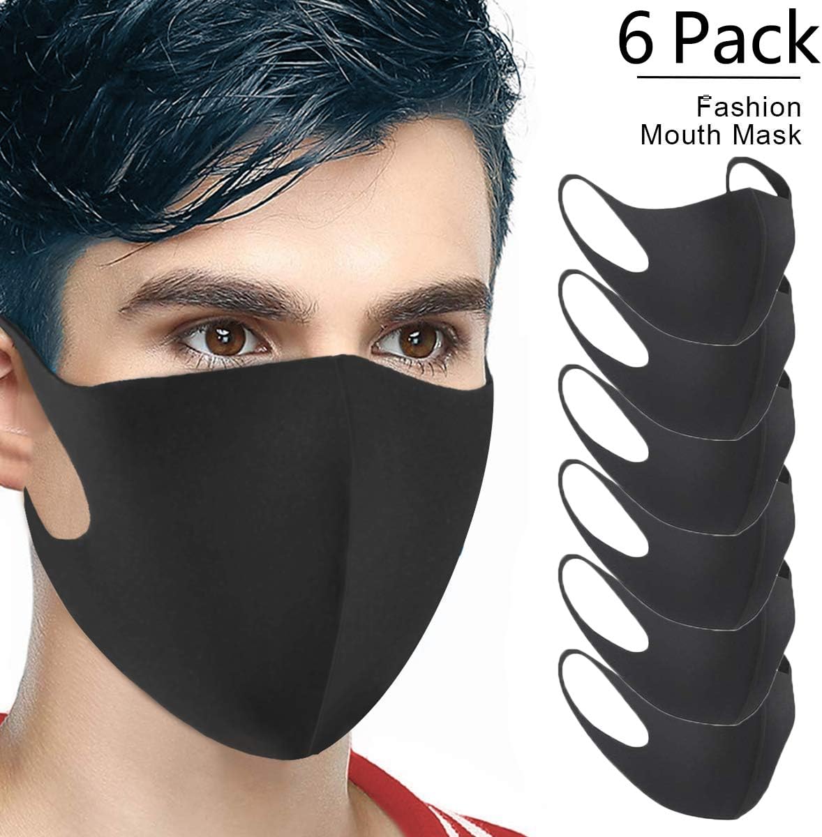 Fashion Anti Dust Mask Mouth Mask Reusable Washable Anti Pollution Mask Face Mask Unisex for Outdoor Activities (Black） (6pack)