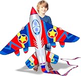 HONBO HUGE Fighter Plane Kite 58in Wide Easy Fly Kit Line Swivel Included view 3