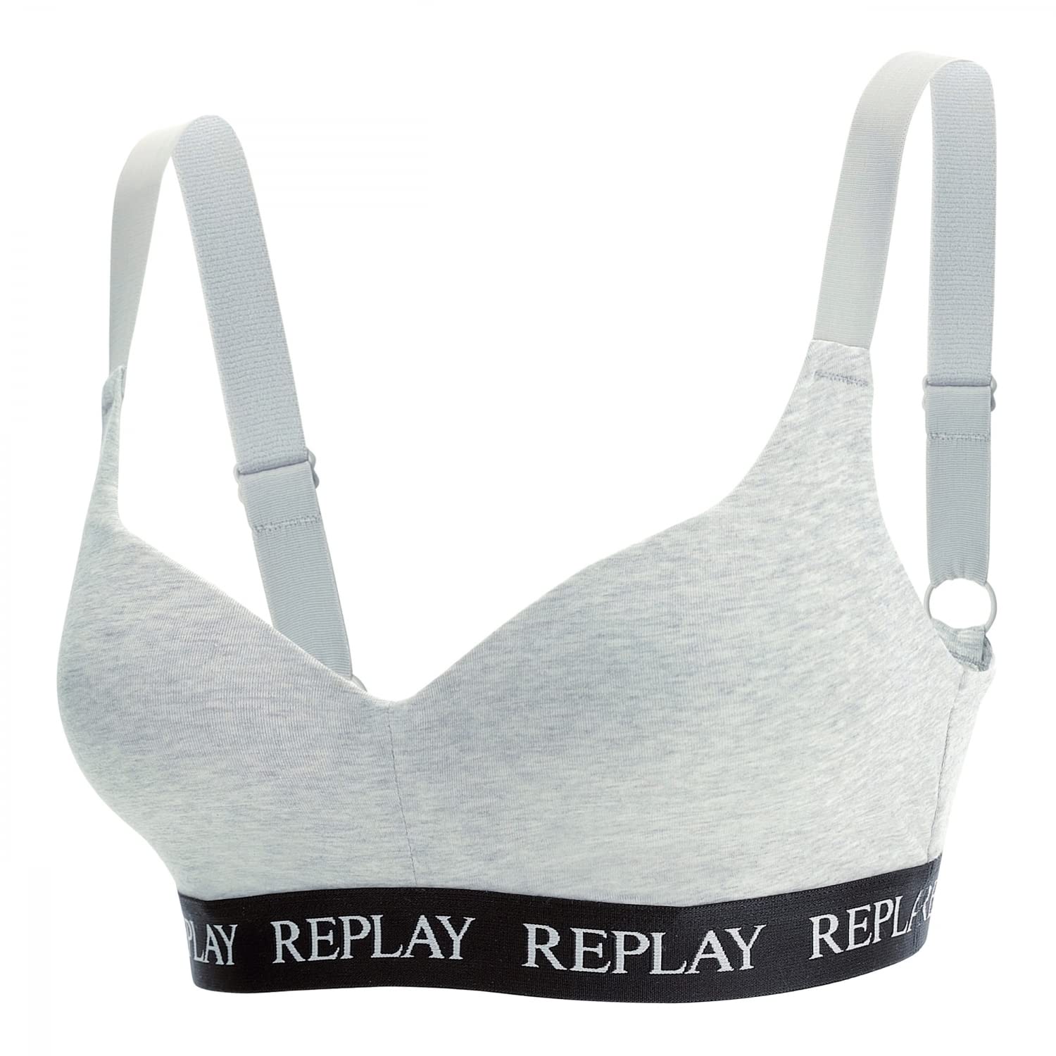 REPLAY Women's Lady Padded Bralette Style 1 T/C 1pcs Cover hangtag Bra, Light Grey Melange/Black/White, L