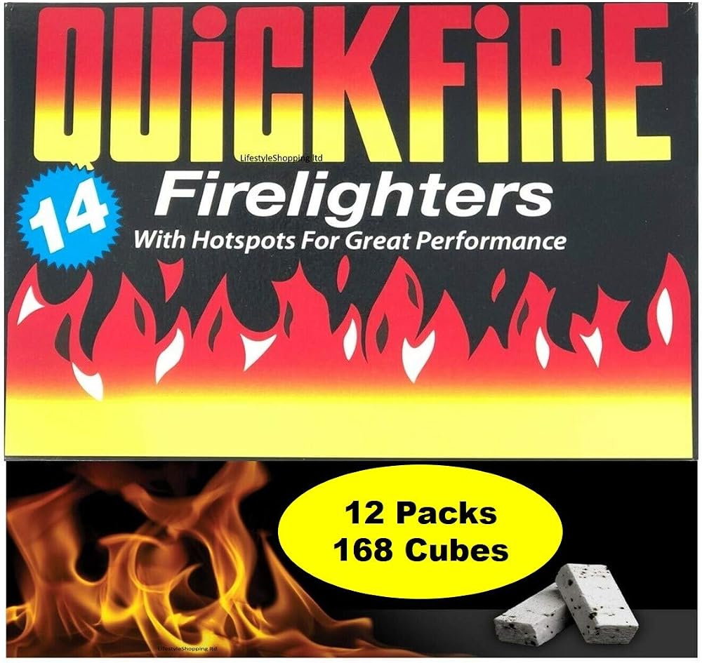 Quickfire Firelighters 12 Pack of 14 (168 Total) for Coal BBQ Wood Burners