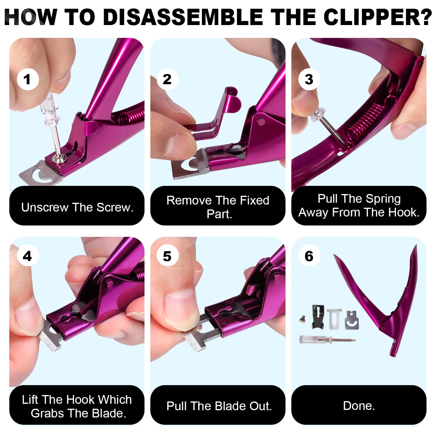 Violet Red Premium Adjustable Nail Clippers with Magnets Sizers for Acrylic Nails, Stainless Steel Nail Cutter Trimmer for Artificial Fake False Tips Manicure Sharp Blade Clip Tool for Salon Beauty - Image 6