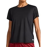 Reebok Women's Weightless Short Sleeve Mesh Crewneck T-Shirt, Standard Fit, Stretch Poly Fabric