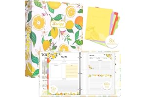 3 Ring Recipe Binder 8.5" x 11" Recipe Book Recipe Binder Kit with 60 Printed Recipe Cards 4'' x 6'', 8 Category Dividers to 