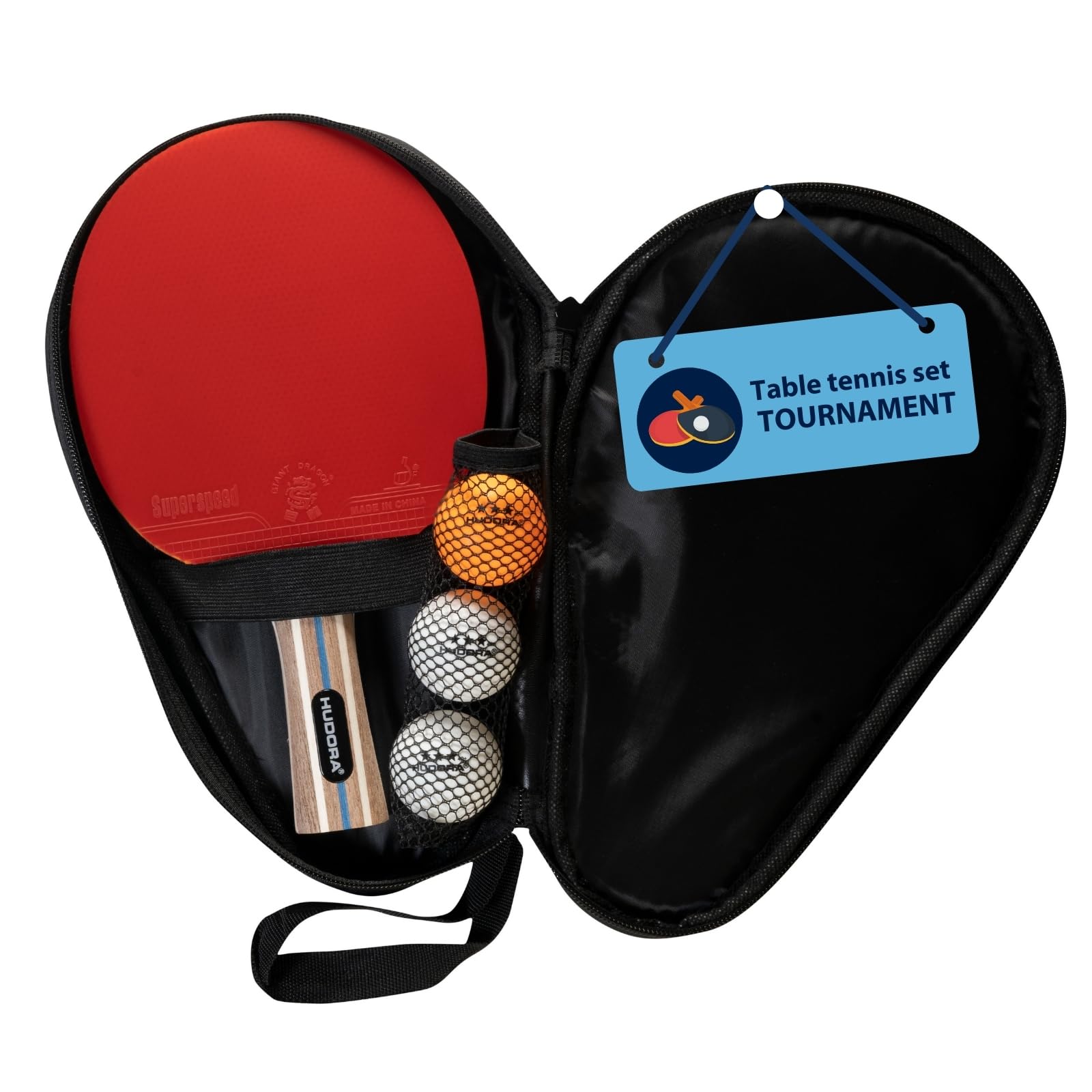 HUDORA Table Tennis Set Game/Match/Tournament - table tennis racket set with 2/2/1 rackets & 3 balls - Ping Pong racket set including storage bag - table tennis set ideal for beginners