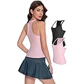 LuneNuelle Womens Racerback Tank Tops - Cami Ribbed Basic Camisole V Neck Casual Trendy Slim Fit Sleeveless Tank 2 Pack