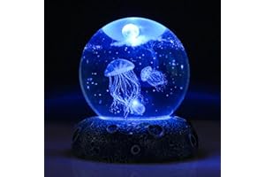 COQIRAUSEN Jellyfish 3D Crystal Ball Decor Figurine, 2.4inch Oceans Glass Ball Gifts for Women, Home Decorative Sculpture Display Keepsakes for Marine Organism Lover