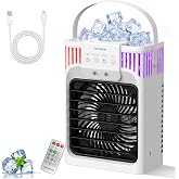 Portable Air Conditioenrs, Evaporative Air Cooler with Remote Control, 1200ML Personal Cooling Fan with 3 Modes, 3 Speeds &amp; 7 LED Lights, 2-8H Timer, Mini Desk Swamp Cooler for Bedroom, Office, Home