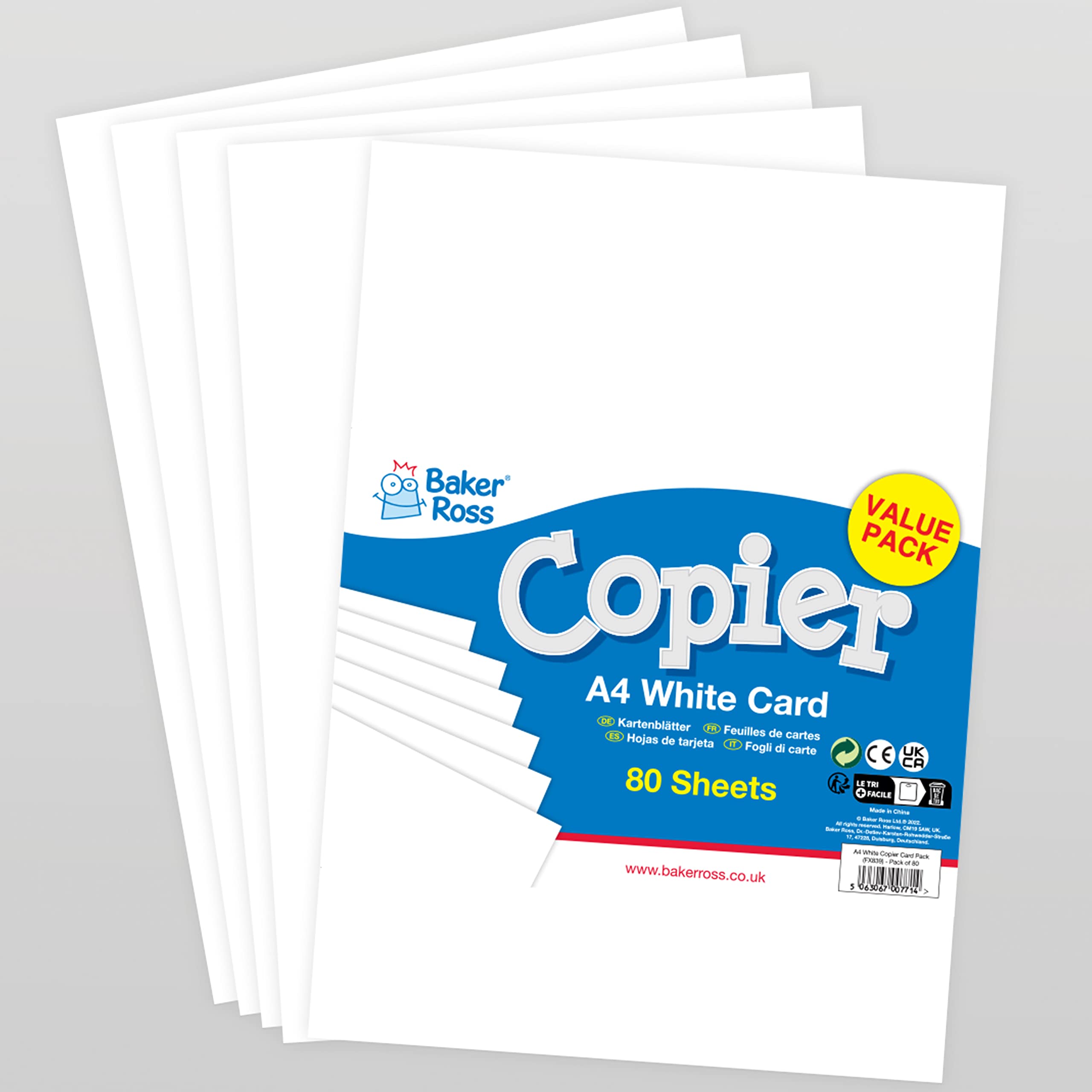 Baker Ross FX839 A4 White Copier Card Pack - Pack of 80, Classroom Craft Essential, Arts and Crafts for Kids, School Supplies