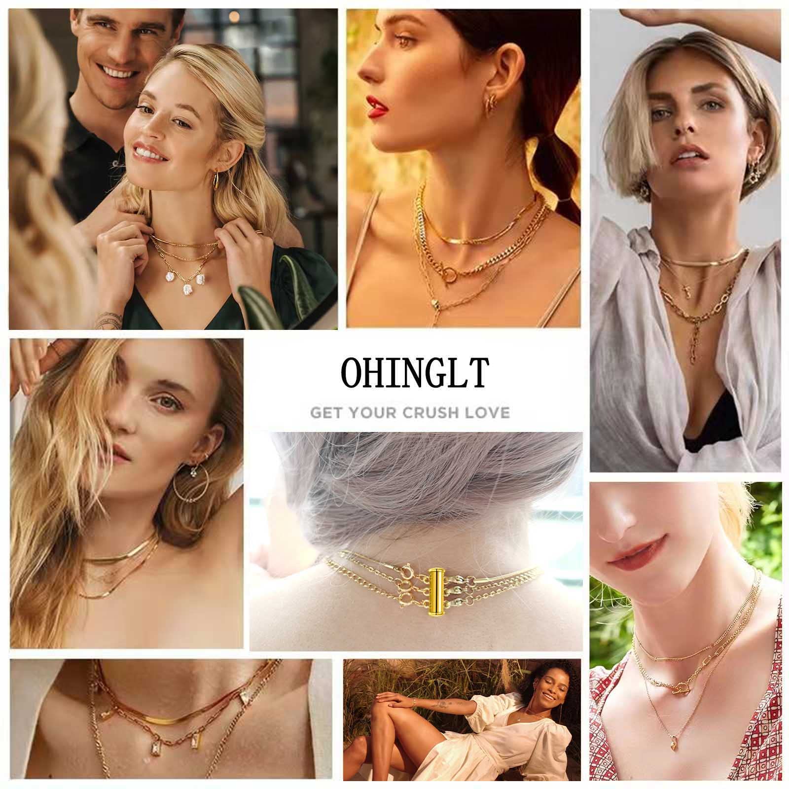OHINGLT Necklace Layering Clasps Magnetic Slide Lock Clasp Necklace Connector Multi Strands Slide Tube Clasps