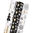 MAYPLUSS Wrapping Paper Roll - Mini Roll - 17 inch X 120 inch Per roll - 3 Different Christmas Black Gold Design (42.3 sq.ft.ttl)