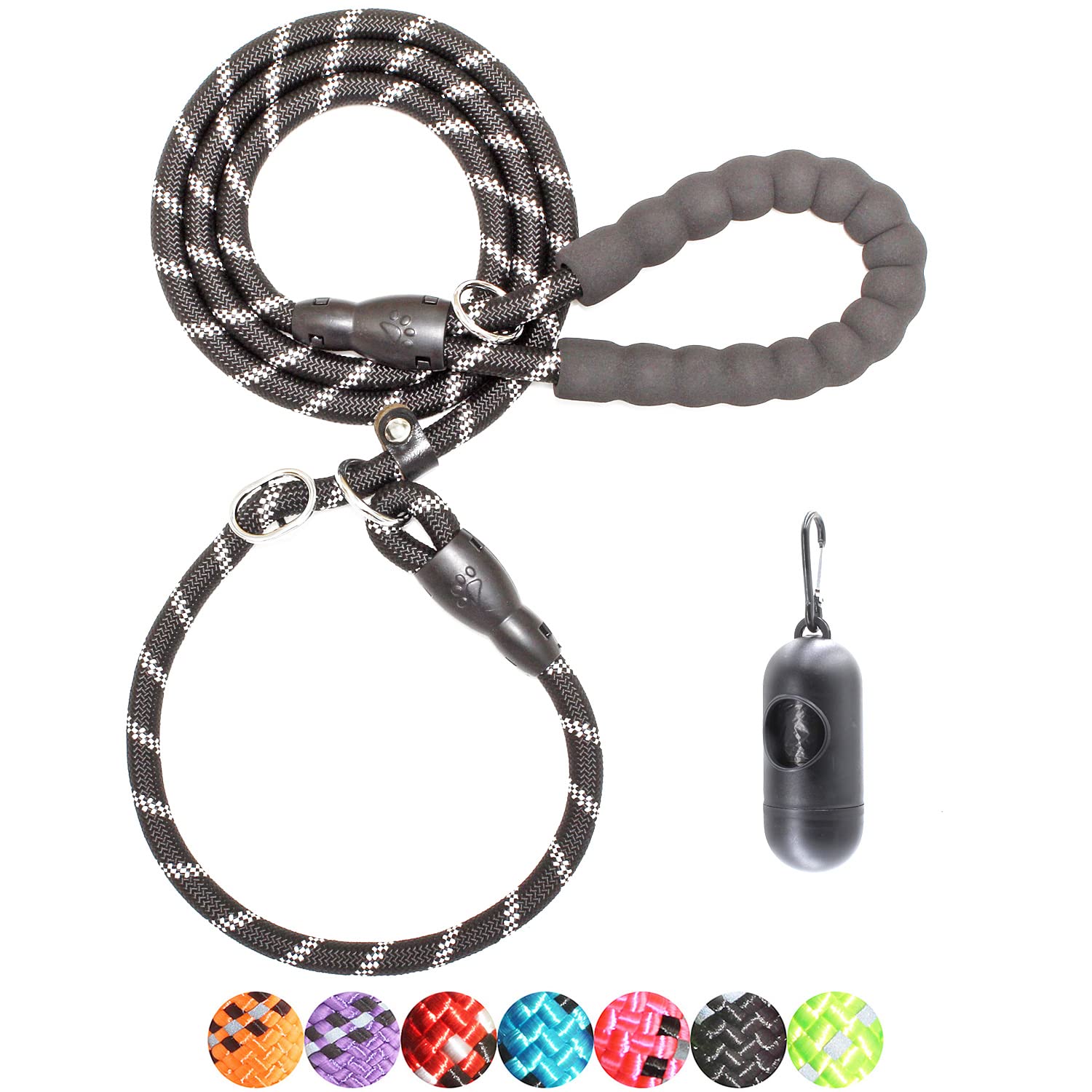 BAAPET 6 Feet Slip Lead Dog Leash Anti-Choking with Upgraded Durable Rope Cover and Comfortable Padded Handle for Large, Medium, Small Dogs Trainning with Poop Bags and Dispenser (Black)