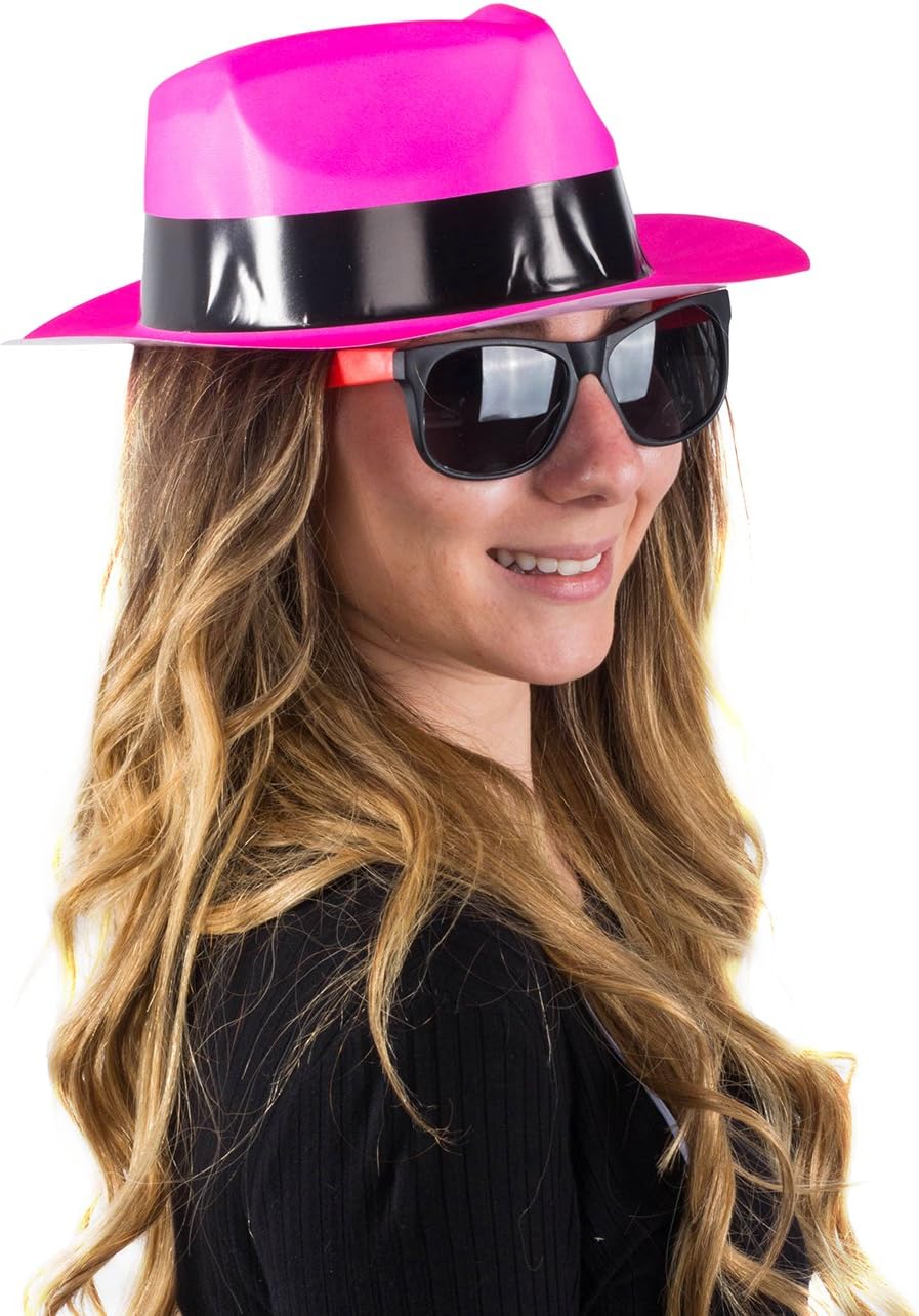 Funny Party Hats Neon Party Supplies - Fedora Party Hats with Party Sunglasses - Gangster Party - 24 Pc Set: Clothing