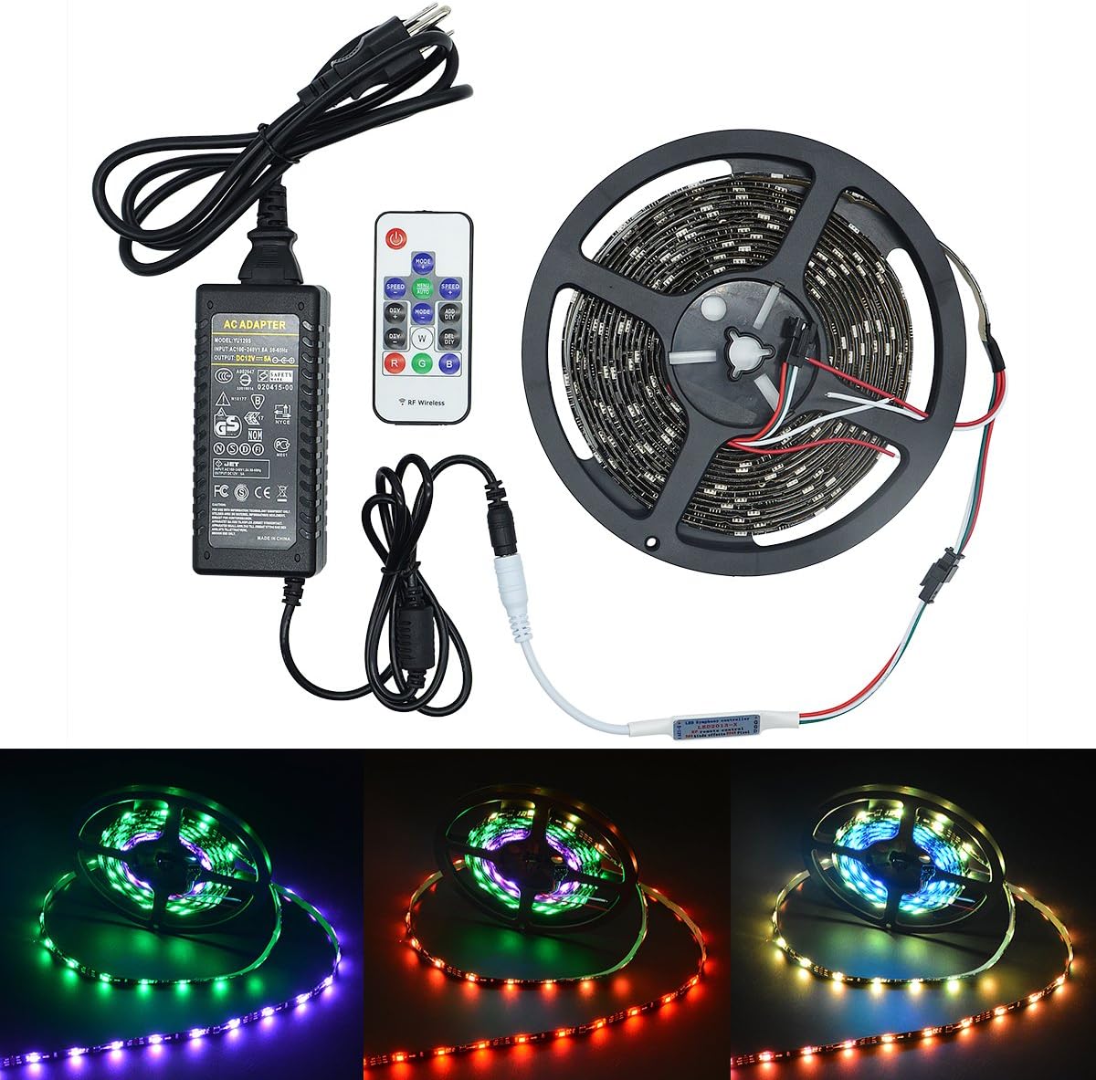 WESIRI LED Light Strip Kit WS2811 5050 RGB LED Strip Lights 16.4Ft/5M 150 LEDs with Mini RF Remote Controller and 12V 5A Power Supply for DIY Decorative Lighting