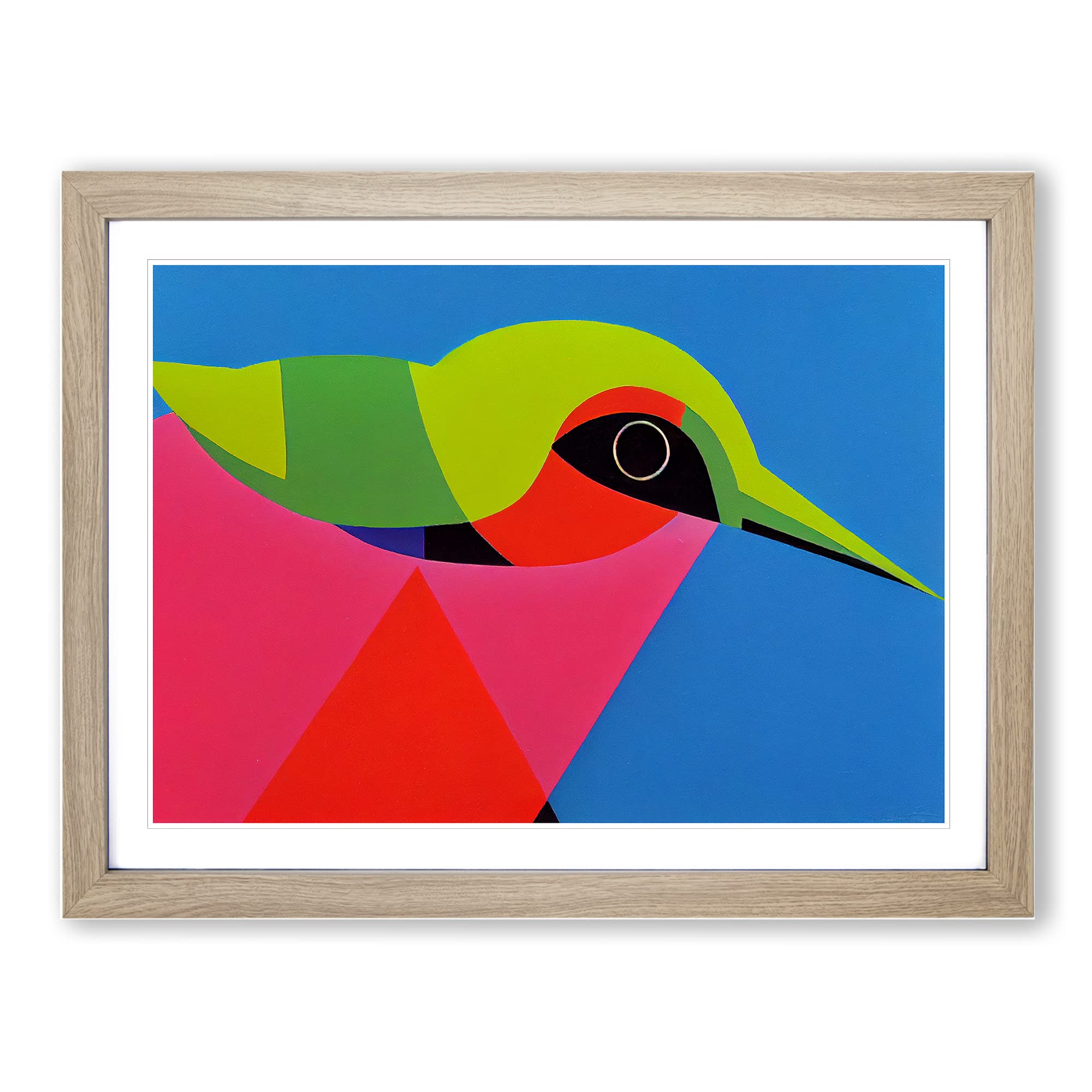 Edgy Abstract Hummingbird Framed Print | A4 Oak Framed Wall Art | Ready to Hang | Abstract Fantasy Picture | Living Room Bedroom Lounge Office