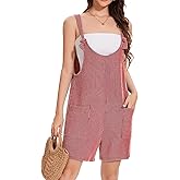 YOKGO Women's Rompers Summer Short Jumpsuits Casual Rompers Scoop Neck Button Down Sleeveless Tank Striped Overalls