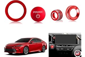 Tyifxom for Toyota Camry LE/SE/XLE/XSE 2025 2026 Accessories, Aluminum Volume Adjuster, Mirror Knob Cover, Engine Start Button Cover/Ring (4pcs) (red)