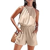 CUPSHE Women's Romper Woven Mock Neck Sleeveless Straight leg Outfit Casual Dressy