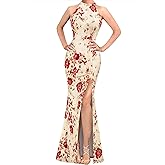 VFSHOW Womens Formal Sexy Halter High Slit Prom Wedding Guest Maxi Dress 2023 Illusion Sweetheart Neckline Evening Long Gown