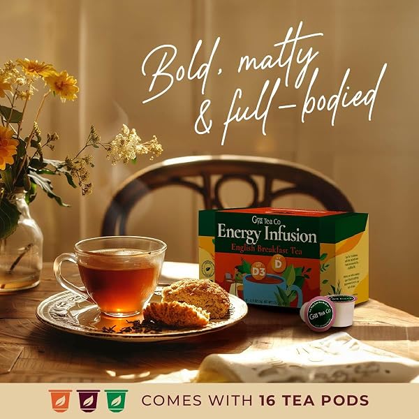 GYA TEA CO ENGLISH BREAKFAST TEA GIFT SET (16 CT) – HIGH CAFFEINE WELLNESS TEA POD RICH IN VITAMIN D, D3 FOR REFRESH & ENERGY