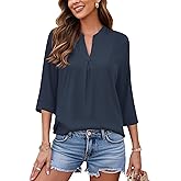 AUSELILY Womens 2025 Dressy Blouses Casual 3/4 Sleeve V Neck Pleated Work Shirts