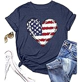 Patriotic Shirts for Women:4th of July Outfits Red White and Blue USA American Flag Heart Memorial Day Graphic Short Sleeve