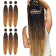 Pre Stretched Braiding Hair 22 Inch 6 Packs Professional Soft Yaki braiding Hair For Braids Hot Water Setting Synthetic Crochet Hair Extensions (22 Inch (Pack of 6), T1B/30/27)