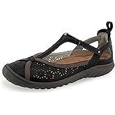 JBU Women's Daffodil Comfort Casual Mary Jane T-Strap Flats | APMA Accepted, Removable Insole, Arch Support, Flexible, Lightweight, Breathable, All Terrain Traction, Adjustable, T-Strap