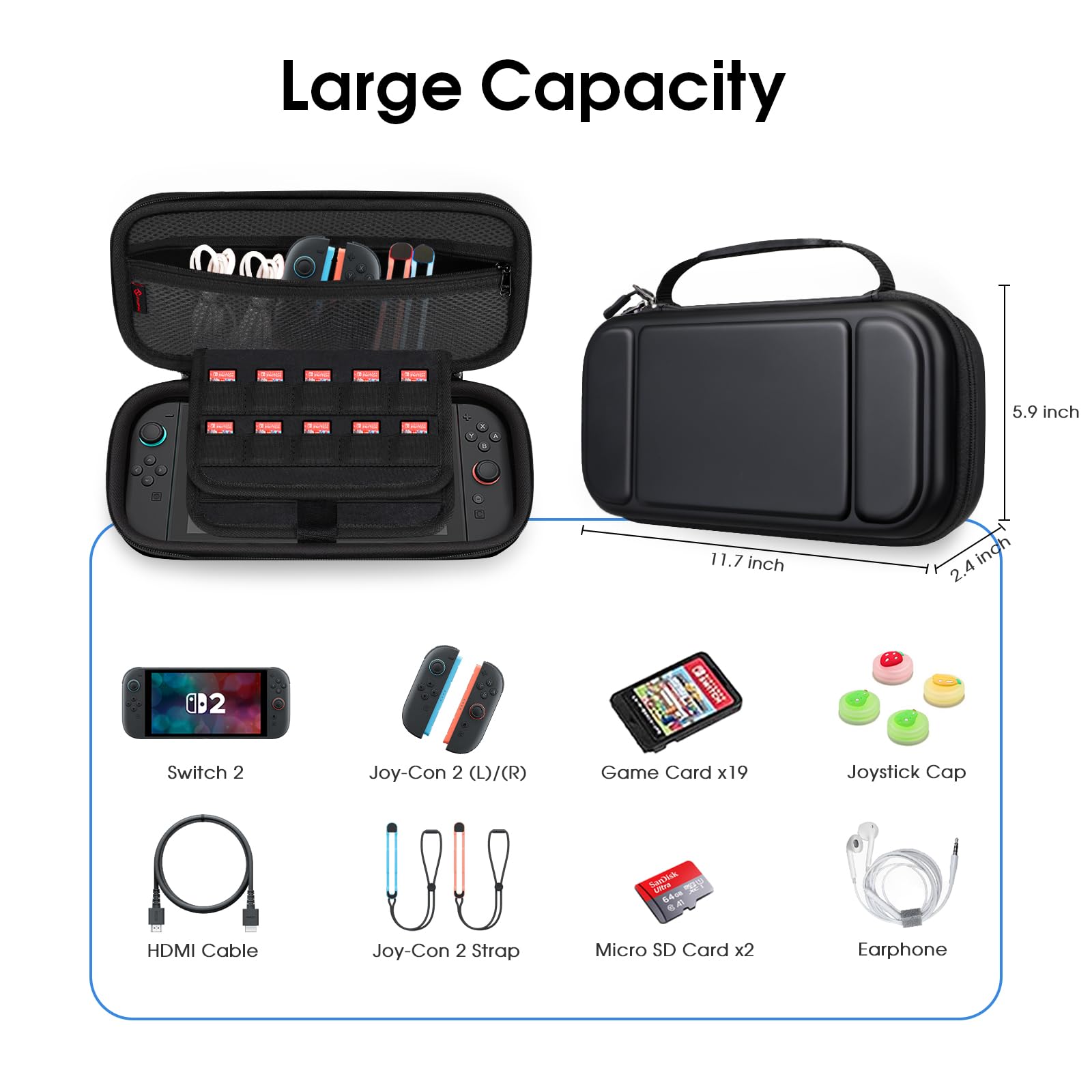 FINTIE Tasche für Nintendo Switch 2(2025) - Tragetasche Aufbewahrungstasche Hülle Case mit Spielkartenhaltern und Innentasche für Nintendo Switch 2 Konsole und Zubehör, Schwarz 7