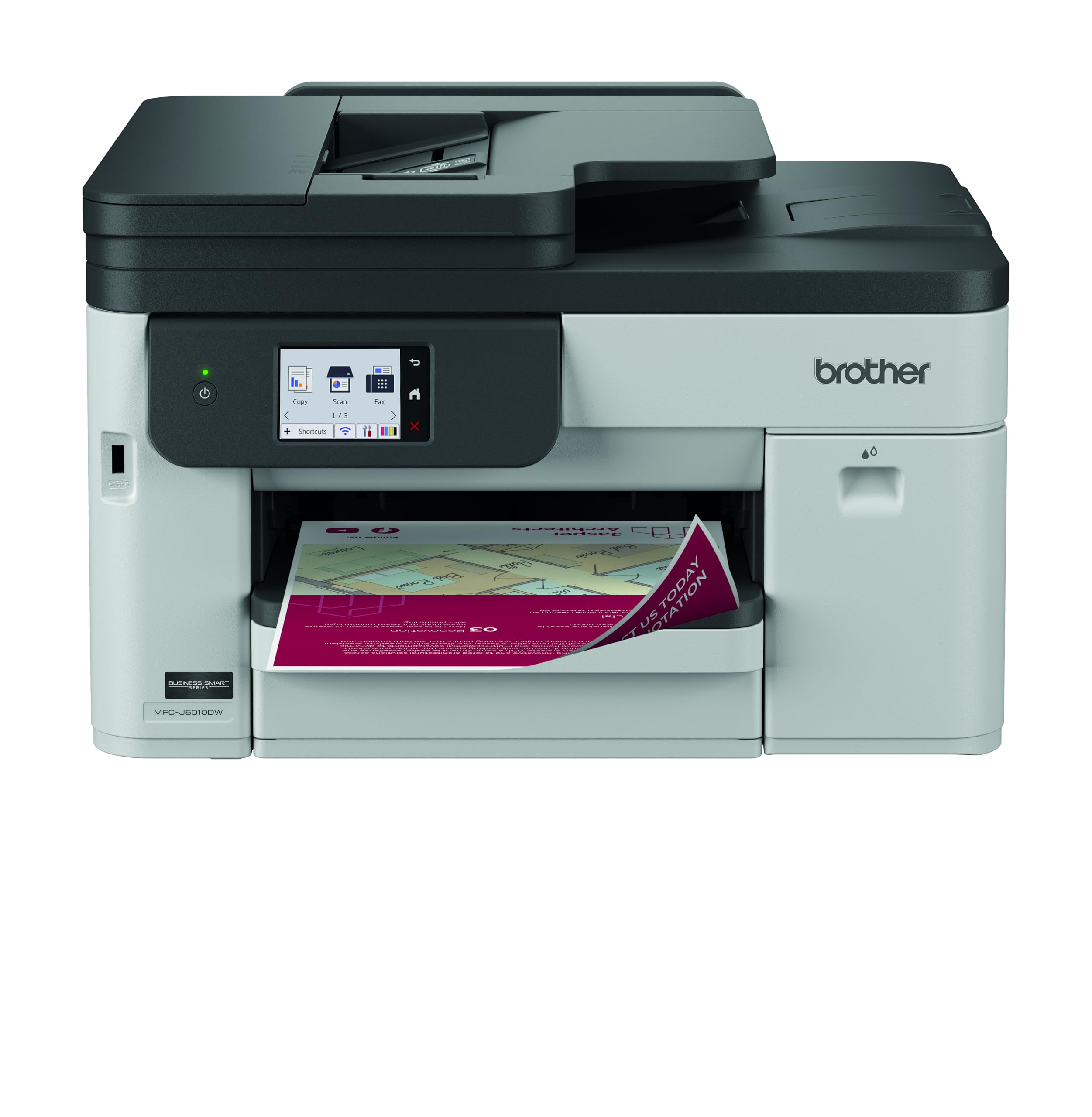 Brother MFCJ5010DW | Multifunzione Inkjet A4| 28 ppm| Fronte/Retro| Cassetto da 250 e ADF 50 fogli | Touchscreen 2.7"| USB, LAN, WiFi | Colore Grigio e Nero | Cartucce incluse da 700 BK e 450 CMY