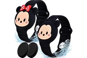ZHOC 2 Pack AirTag Holder for Kids, Waterproof Airtag Bracelet for Kids with Cute Cartoon Design, Full Coverage Anti-Lost Silicone Airtag Wristband for Children, Healthy Material (Black)