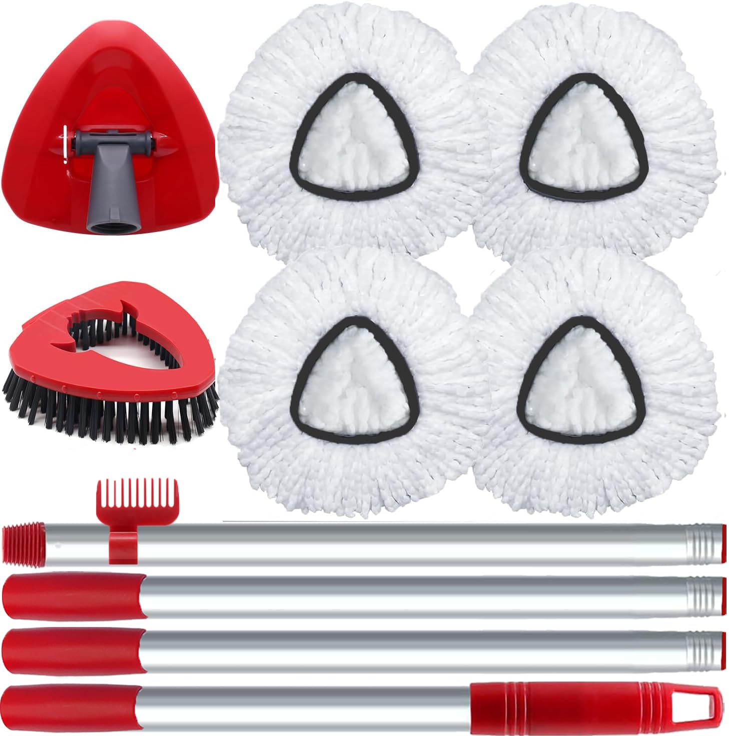 Photo 1 of Fatmass Spin Mop Head and Brush Replacement Compatible with O Cedar EasyWring 1-Tank System, 4 Mop Replace Heads, 1 Handle, 1 Base and 1 Scrub Brush Combo Set
