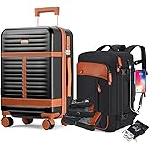 Lumesner 5 Piece Luggage Sets with Travel Backpack, 20" Carry On Hardside Spinner Suitcases, TSA Lock, Durable PC (Black, 5 piece set (20inch))