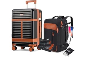 Lumesner 5 Piece Luggage Sets with Travel Backpack, 20" Carry On Hardside Spinner Suitcases, TSA Lock, Durable PC (Black, 5 piece set (20inch))