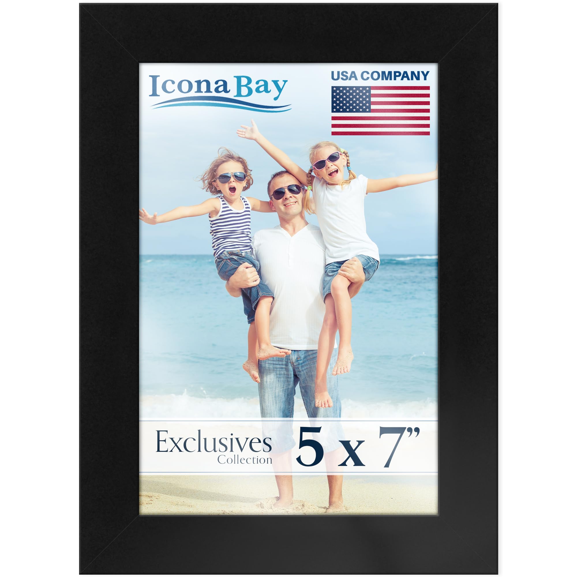 Icona Bay - 7x5 Black Picture Frame - Sturdy Engineered Wood Photo Frame - Sleek Design, Table Top or Wall Mount - Exclusives Collection