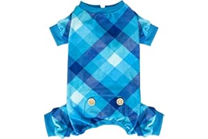 KYEESE Dog Pajamas Comfy Pet Clothes Velvet Doggie Jammies Plaid Dog Pajamas for Small Dogs Boy Girl Stretchy Onesie Lightweight Pjs Soft Coat,Blue, Medium