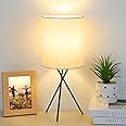 FOLKSMATE Bedside Table Lamp with Black Metal Base, Modern Small Desk Lamp, Nightstand Light Fixture with White Lampshade, Home Living Room Bedroom Office, Bulb Not Included