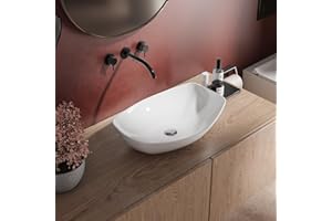 MIJIC 22"X16" Bathroom Vessel Sink Boat Shape Above Counter Oval White Porcelain Ceramic Modern Vanity Sink Art Basin