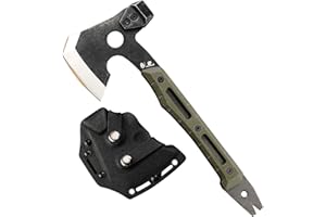 HX OUTDOORS Multifunctional Splitting Axe, Full Tang Survival Camping Tactical Wood Hatchet，Camp Bushcraft Hand Axes with Hammer and Nail Puller (Army Green)