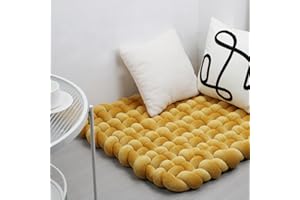 XHJRI Thickened Braided Knot Seat Mat, Knotted Floor Decorative Cushion, Handmade Baby Infant Playing Pad Nursery Rug (27.5 * 31.5 Inch,Yellow Brown)