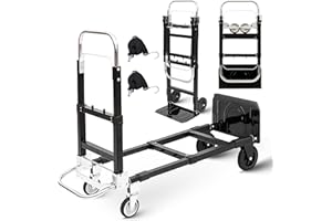 ZROECWT Upgraded 3 in 1 Folding Hand Truck, 600lbs Capacity, Heavy Duty Convertible Dolly with Retractable Handle and 4 Rubber Wheels, Collapsible Cart for Moving Home, Office, Warehouse (Black)