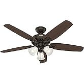 Hunter 52 inch Indoor Ceiling Fan with LED Lights - Bronze Ceiling Fan with Pull Chain, For Bedroom or Living Room, Standard 