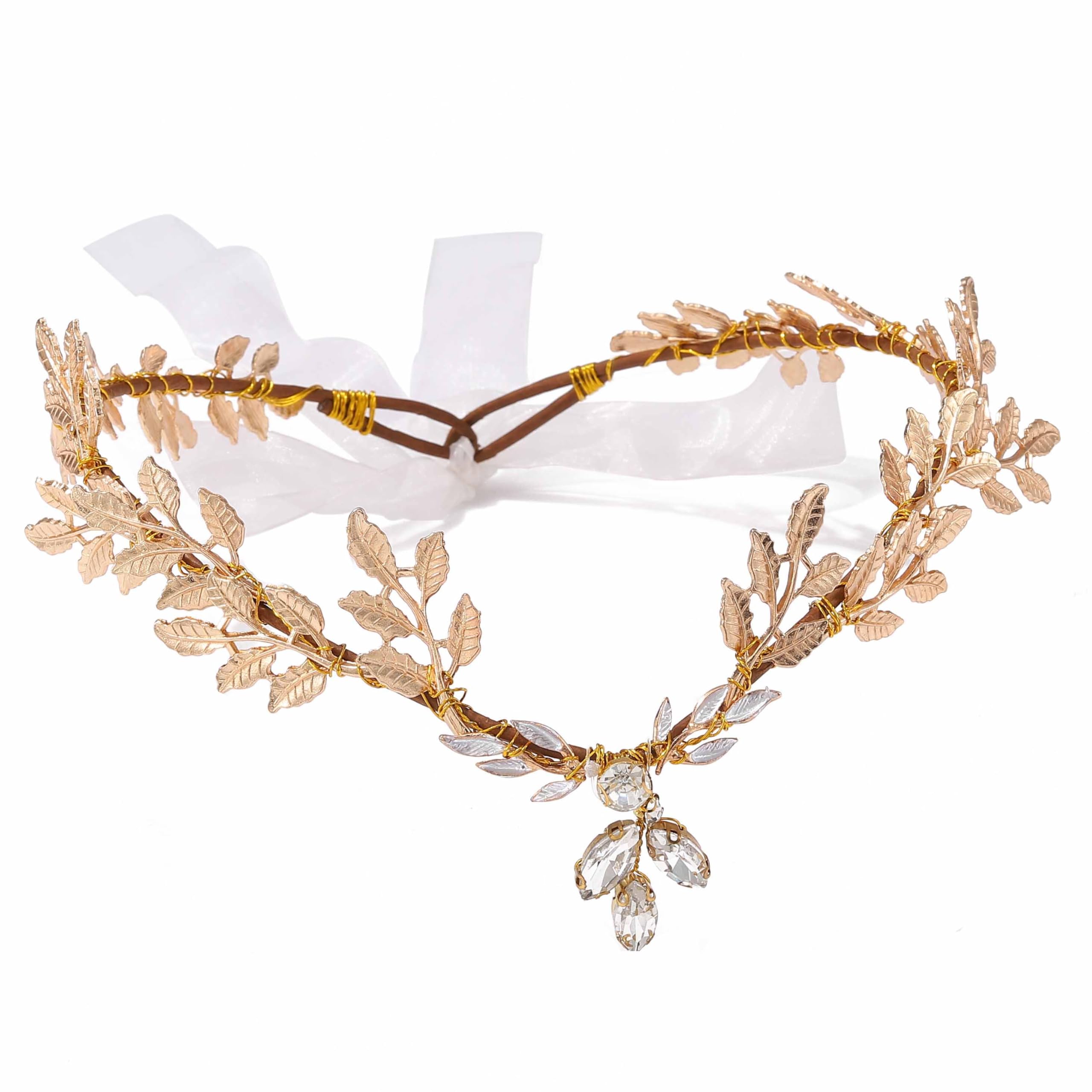 Zoestar Handmade Gold Elf Crown Headband Rhinestone Woodland Fairy Headpiece Renaissance Goddess Headwear Forest Wedding Hair Accessories for Women (Style 1)