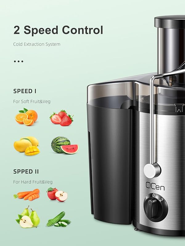 Spremiagrumi, centrifuga con vano di riempimento da 3 pollici, facile da pulire, in acciaio inox, senza BPA, ideale per frutta e verdura (Argento, 500W)